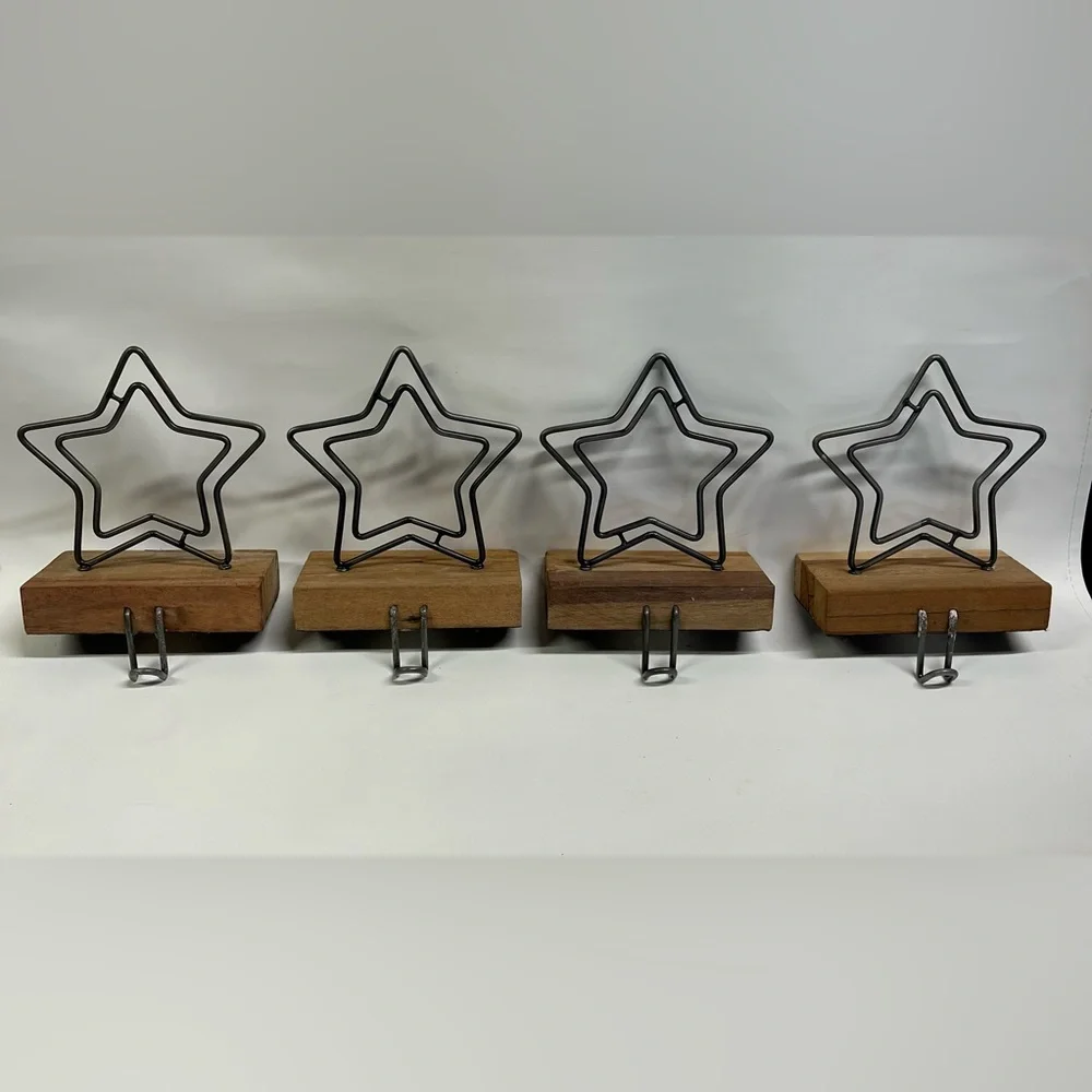 Crate&Barrel (Set of 4) rustic star Christmas stocking hook holder hanger